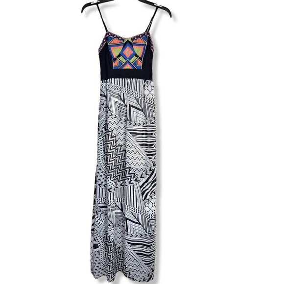 Flying Tomato Maxi Dress Spaghetti Strap Embroidery Black White‎ Size XS - Picture 2 of 11